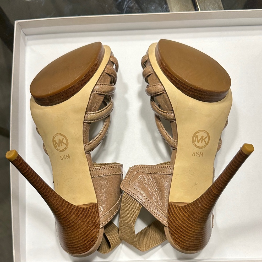 Michael Kors Tan Multi-Strap Elastic Ankle Heels - Picture 4 of 5